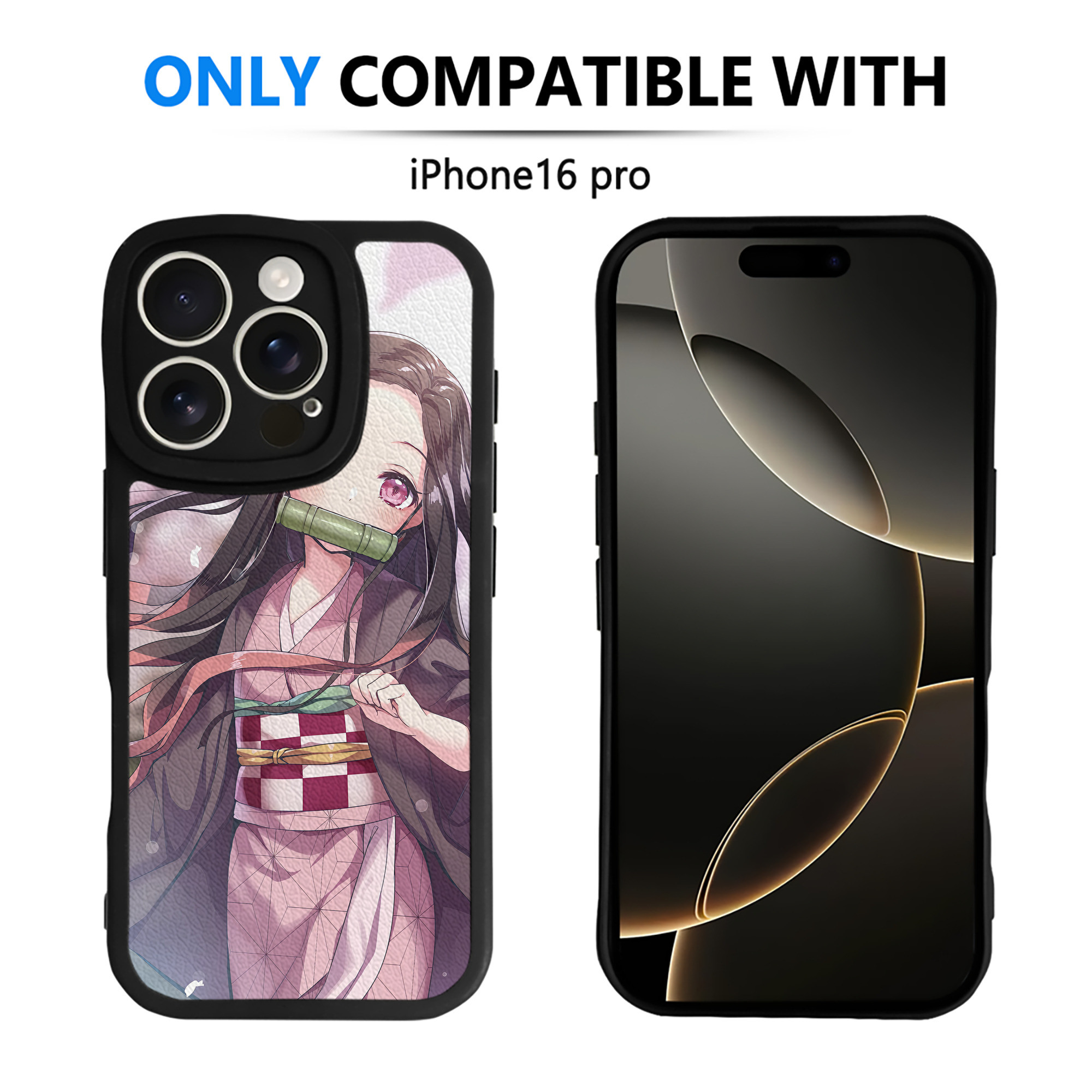 （画像用） 鬼滅の刃（きめつのやいば）竈門 禰󠄀豆子／かまど ねずこ Kamado Nezuko 【iPhone 16シリーズ対応】シリコンスマホケース（レザー調） 材質：シリコン